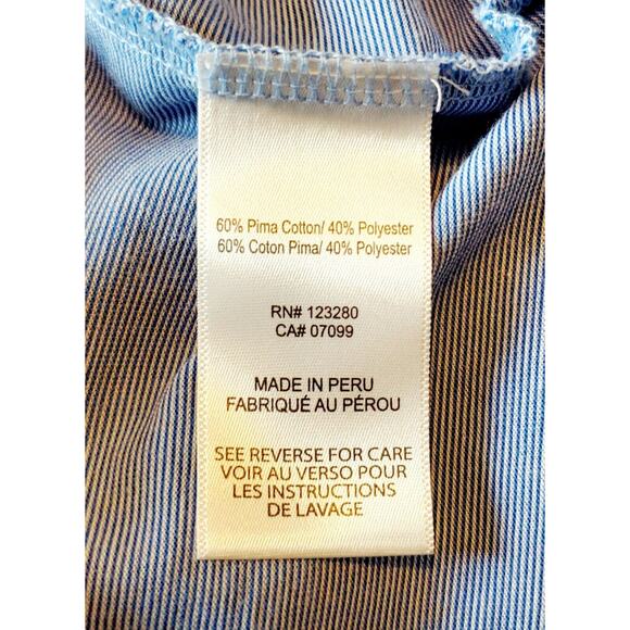 Travis Mathew Mens XLarge Blue Striped Short Sleeve Polo Shirt Arm Emblem EUC - Picture 6 of 6